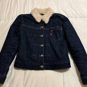 Levi's Dark Blue Denim Jacket with Cream Sherpa Collar